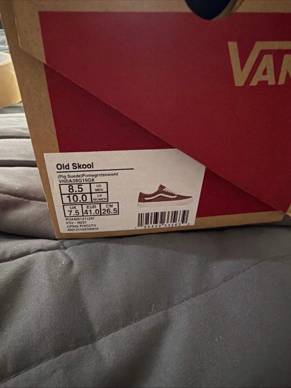 Vans Red and Brown Shoe Box with Shipping Label